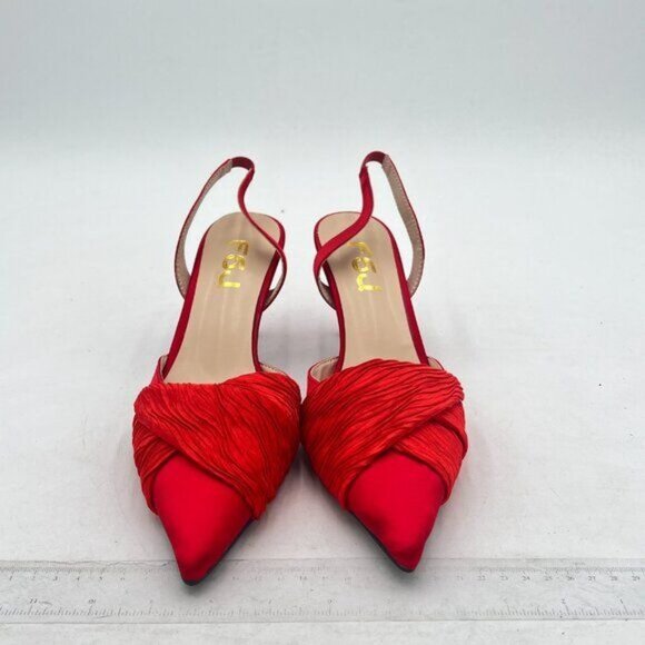 FSJ Women Classy Pointed Toe Low Kitten Heel Pumps Slingback Ankle Strap Heeled - Picture 4 of 8